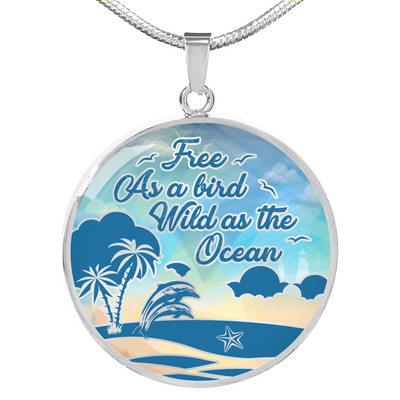 Free Bird Wild Ocean (Dolphins) - Circle Pendant Necklace