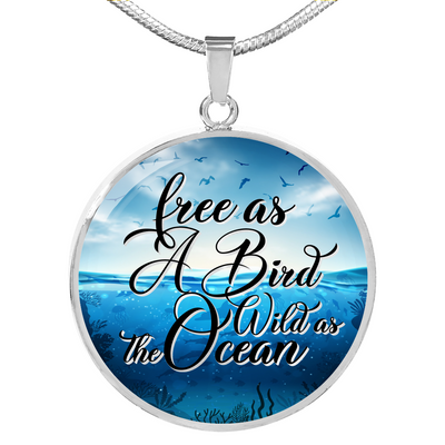Free Bird Wild Ocean - Circle Pendant Necklace